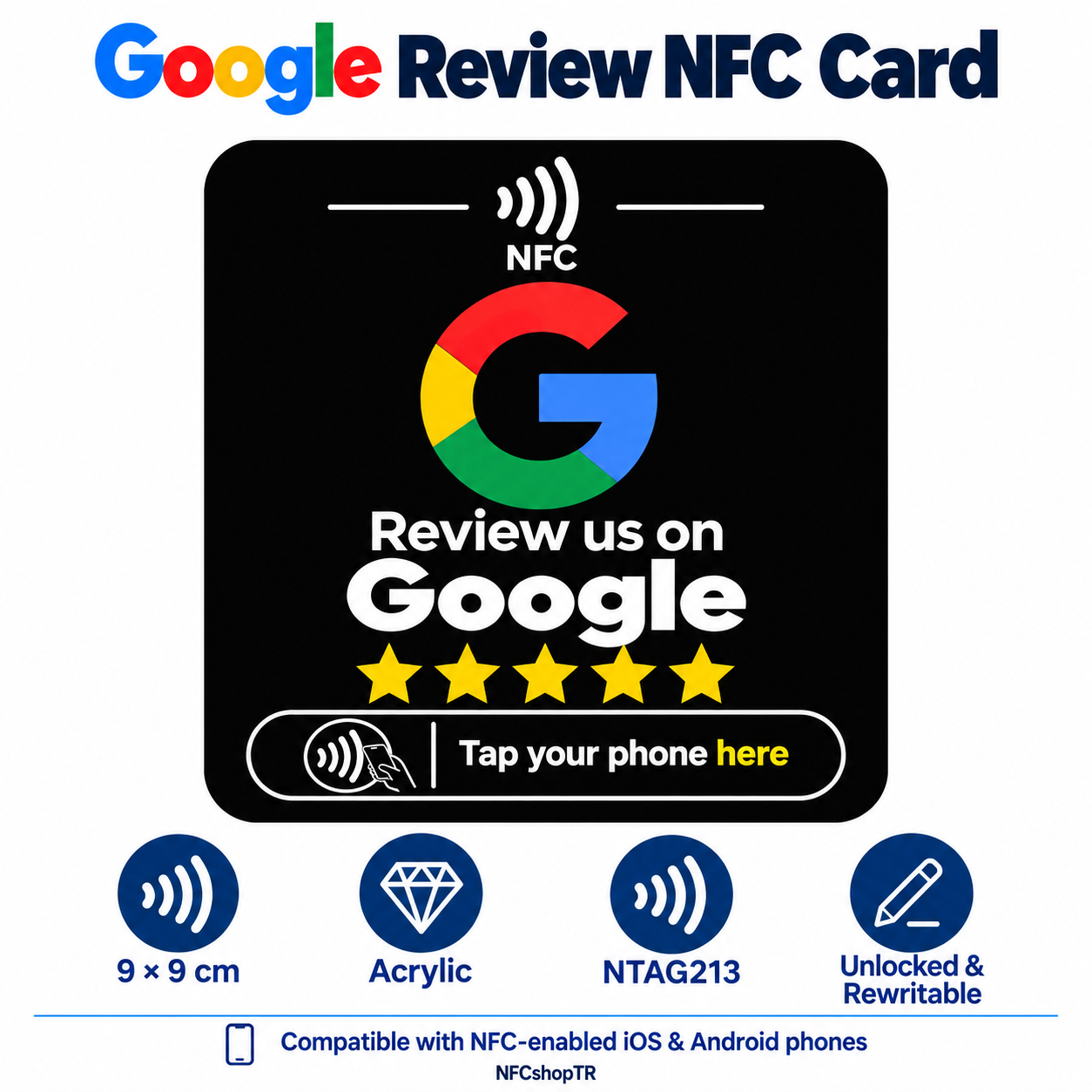 Black Google Review NFC Card — design 02