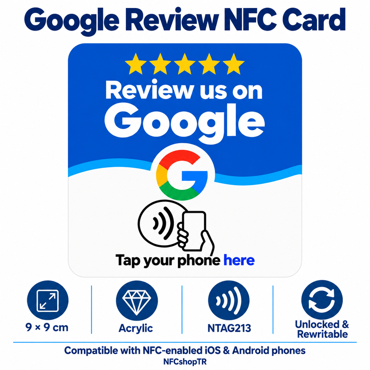 Blue Google Review NFC Card — design 17