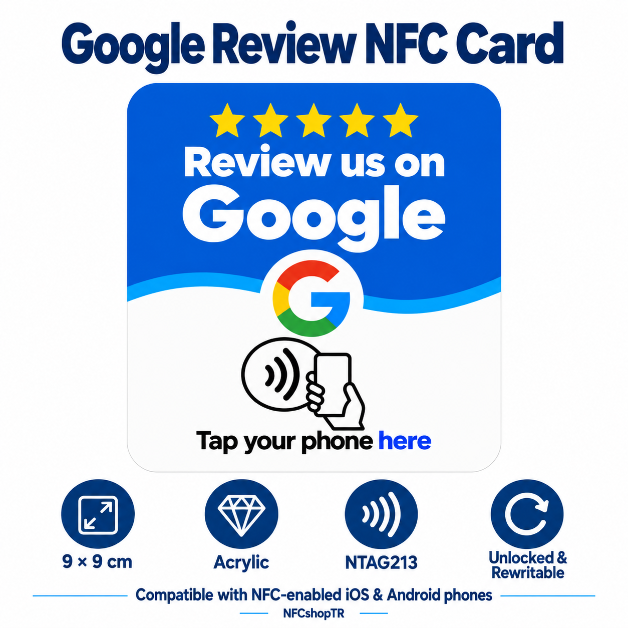 Blue Google Review NFC Card — design 19