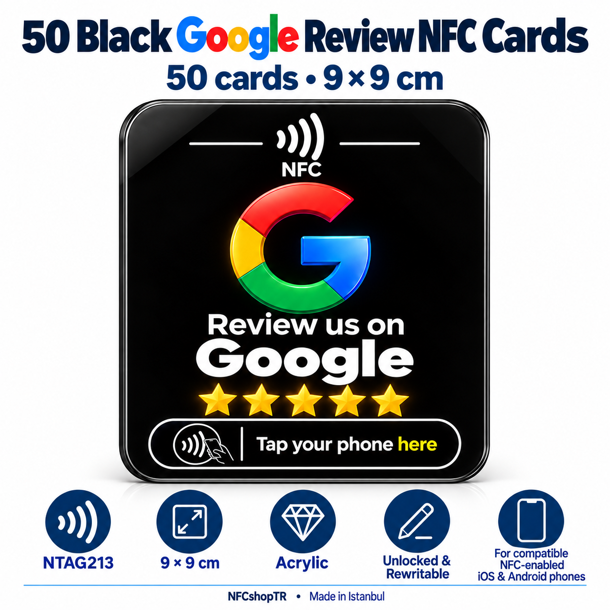 Black Google Review NFC Card — Etsy 50-Card Pack