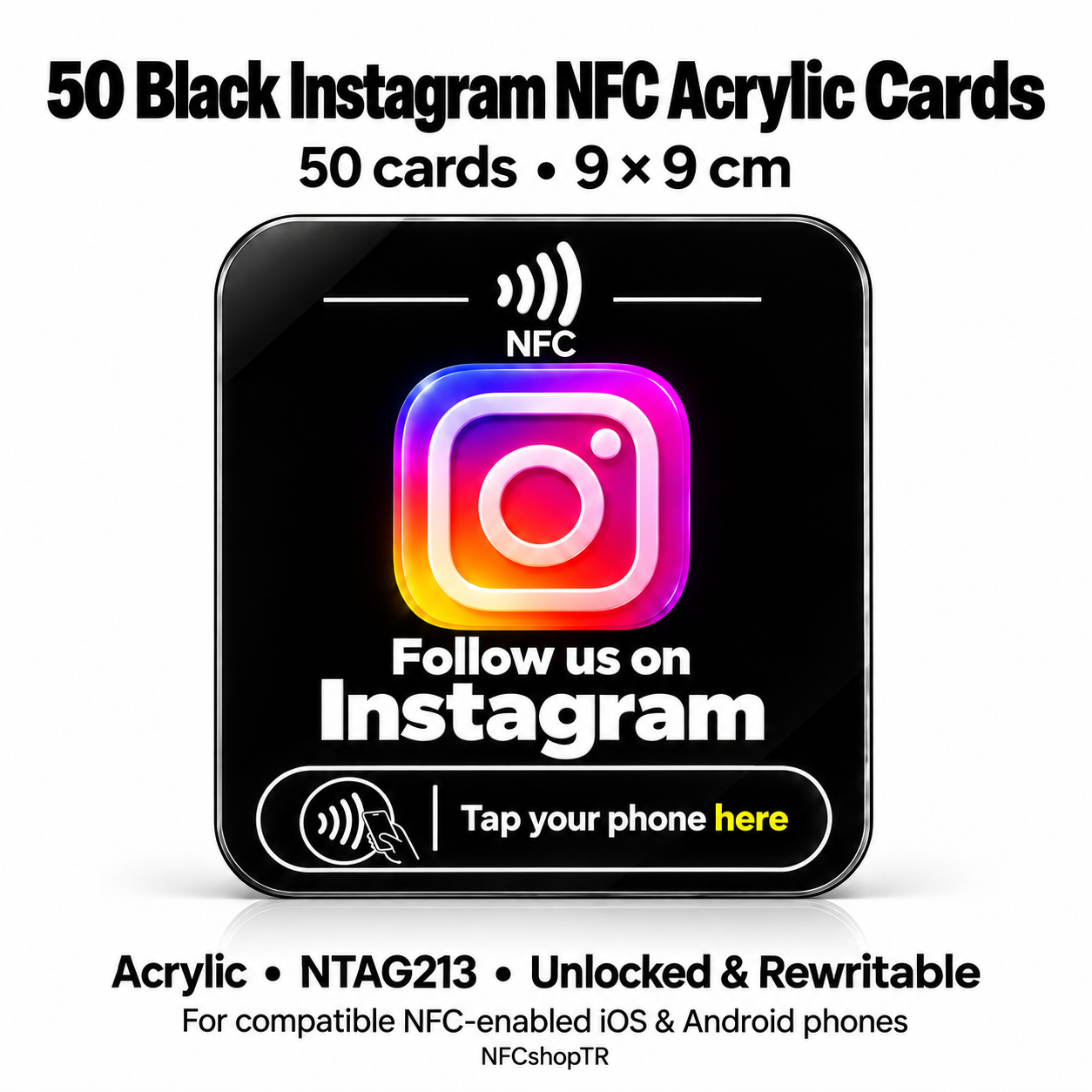 Black Instagram NFC Card — Etsy 50-Card Pack