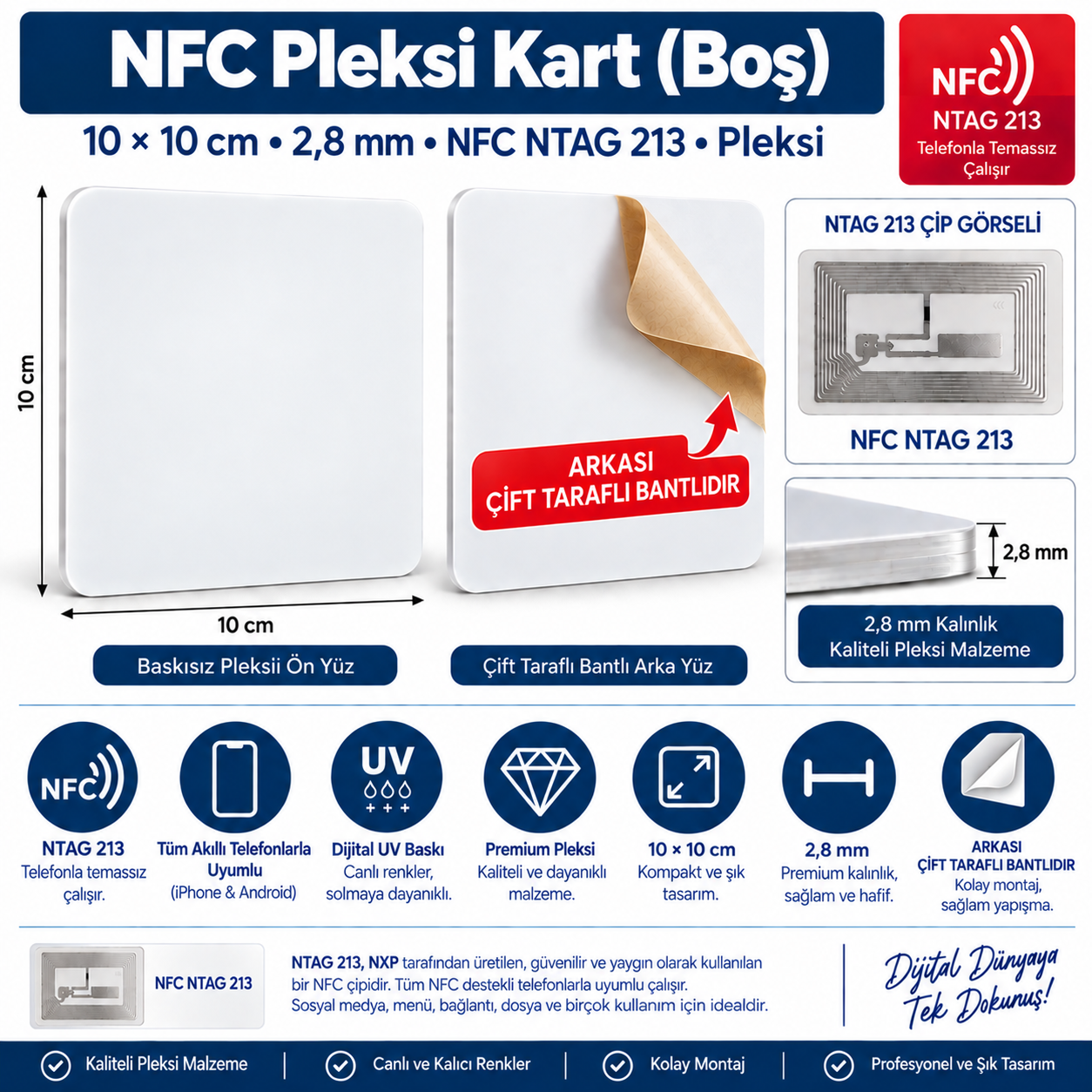 Boş NFC Pleksi Kart 10x10 cm