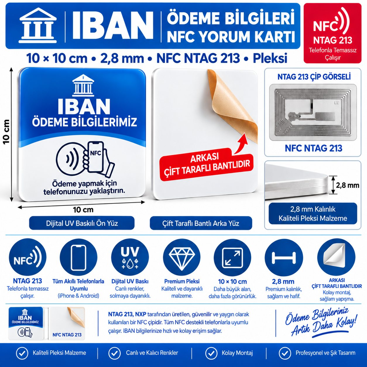 IBAN Bilgi NFC Pleksi Kartı 10x10 cm