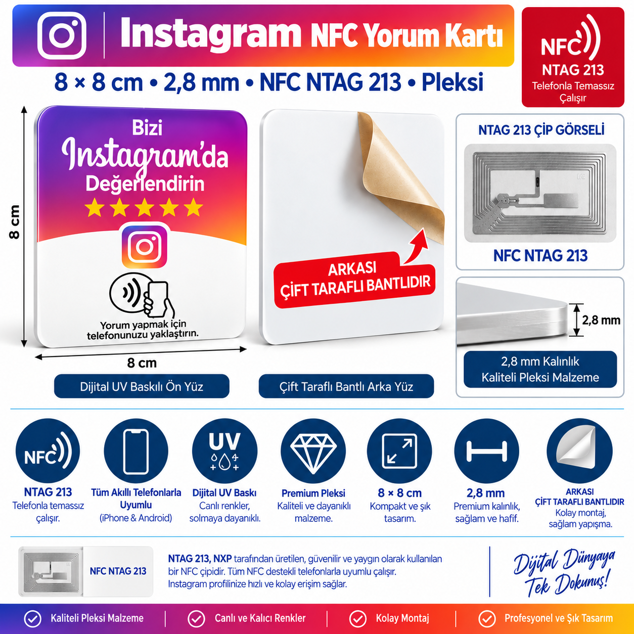 Instagram NFC Profil Pleksi Kartı 8x8 cm