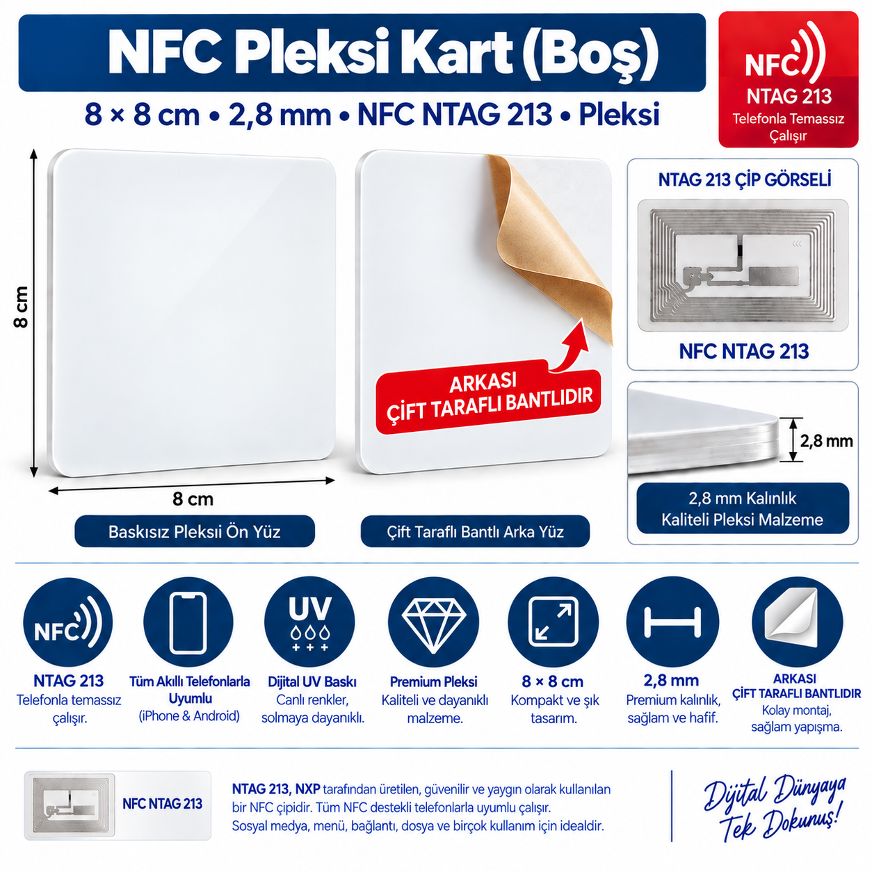 Boş NFC Pleksi Kart 8x8 cm