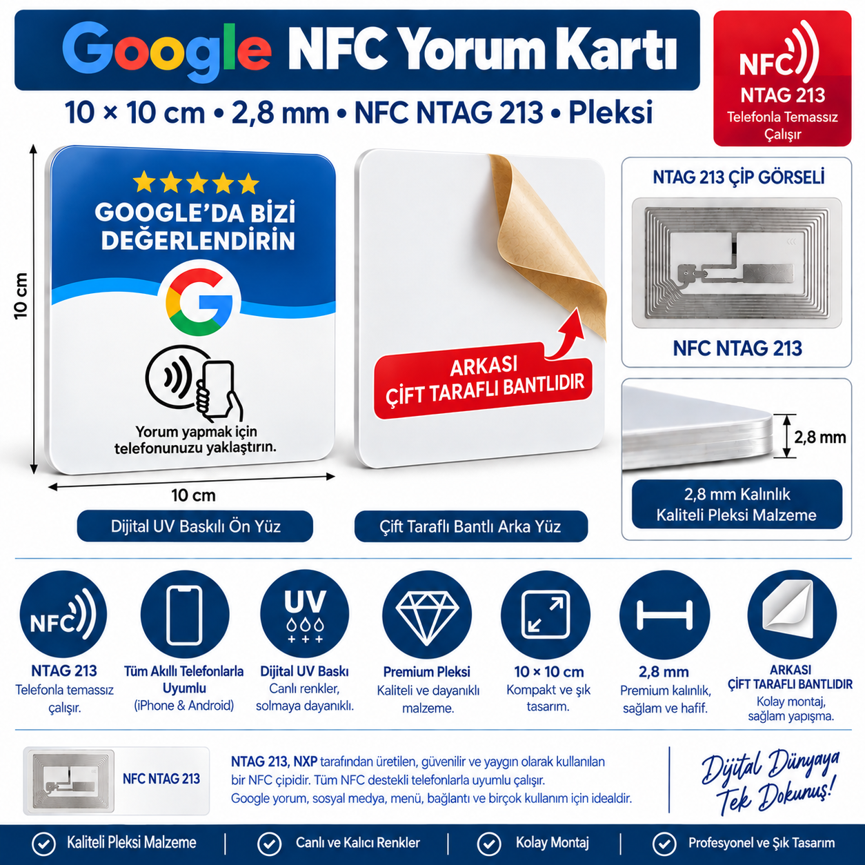 Google Yorum NFC Pleksi Kartı 10x10 cm
